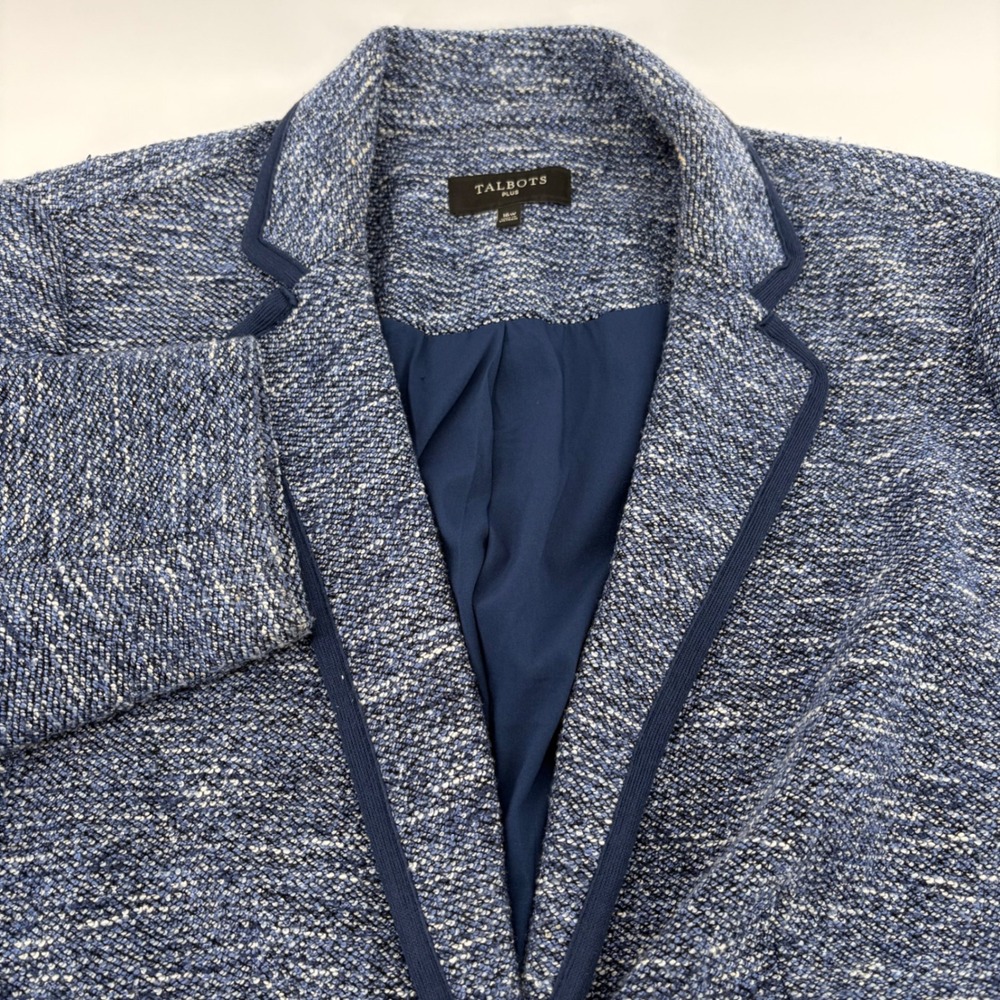 Talbots Plus Blue Tweed Blazer Jacket Womens 16W Single Button Trimmed‎